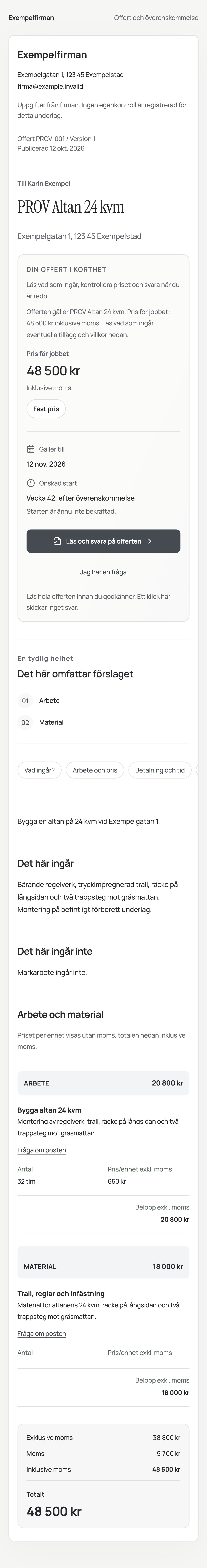Så möter kunden offerten